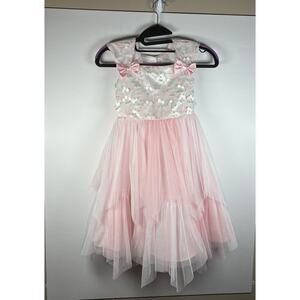 Jona Michelle Girls 6 Pink Embroidered Floral Tulle Dress Flower Girl Wedding